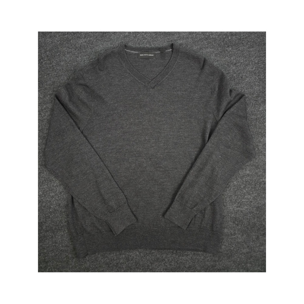 Saks Fifth Avenue Wool Charcoal Gray V Neck Men's Lightweight Sweater Size XXL - Picture 1 of 8